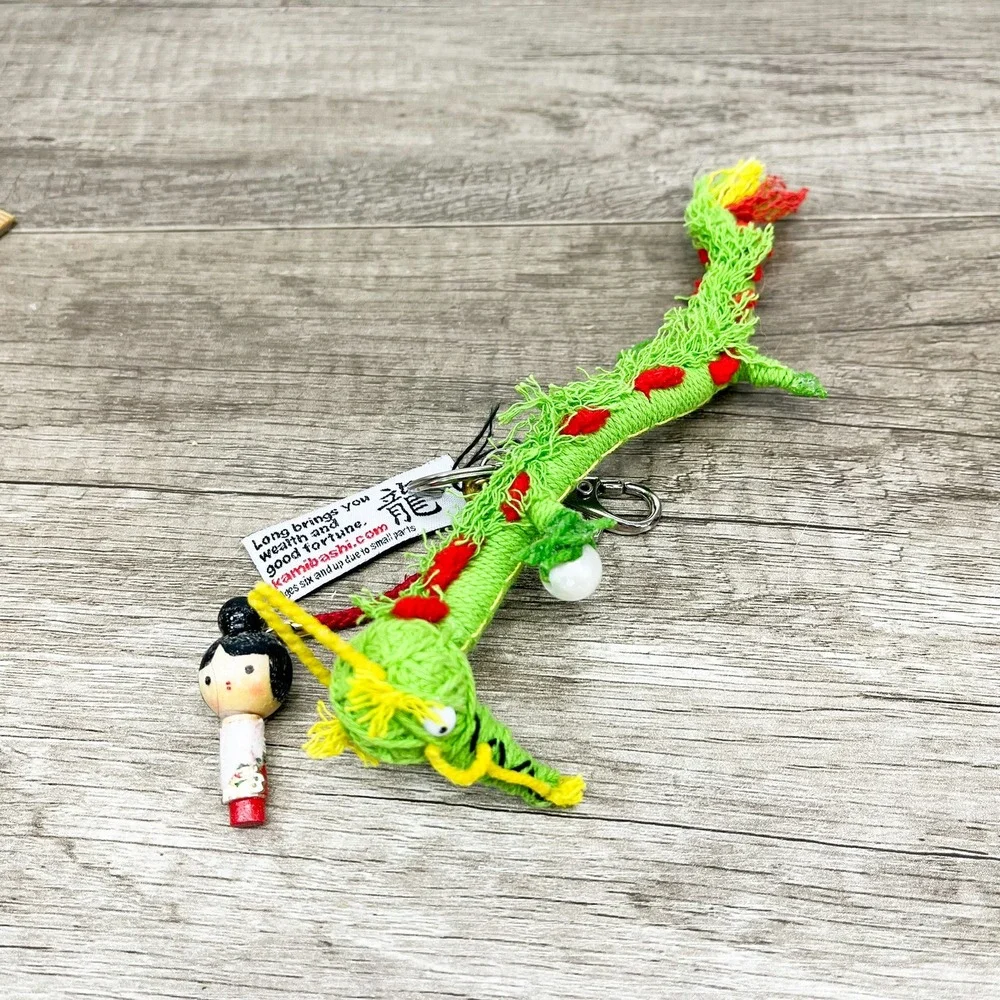 Kamibashi The String Doll Gang Long Dragon Keychain Green Handmade Charm Kokeshi